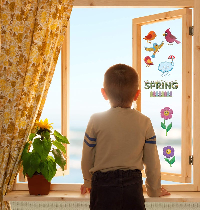 JesPlay Spring Window Clings for Kids - Flowers Birds and Bees Gel Clings for Toddlers - Reusable Window Stickers Decals for use at Home Cars Plane Airplane Classroom Activities (Jesplay USA) - Image 3